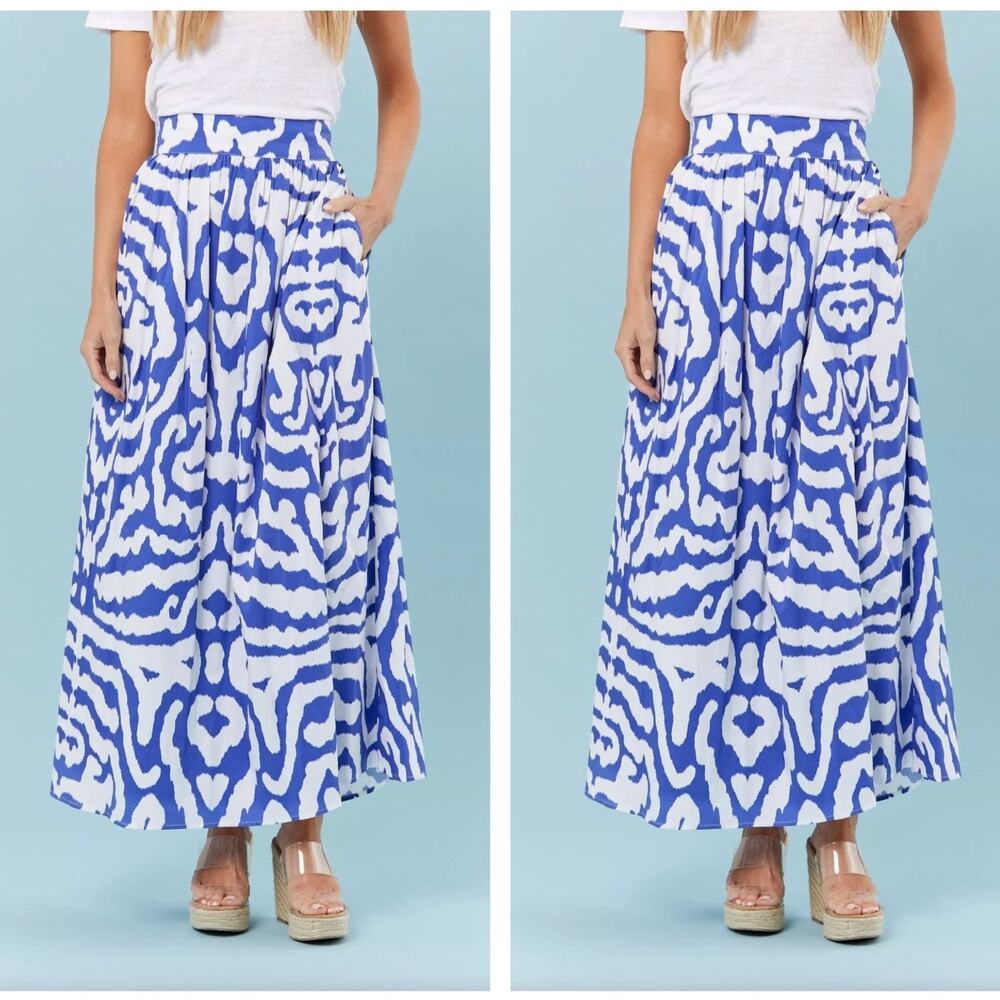 SHERIDAN FRENCH x TUCKERNUCK Lillian Maxi Skirt Blue White Tiger Cotton {G16}
